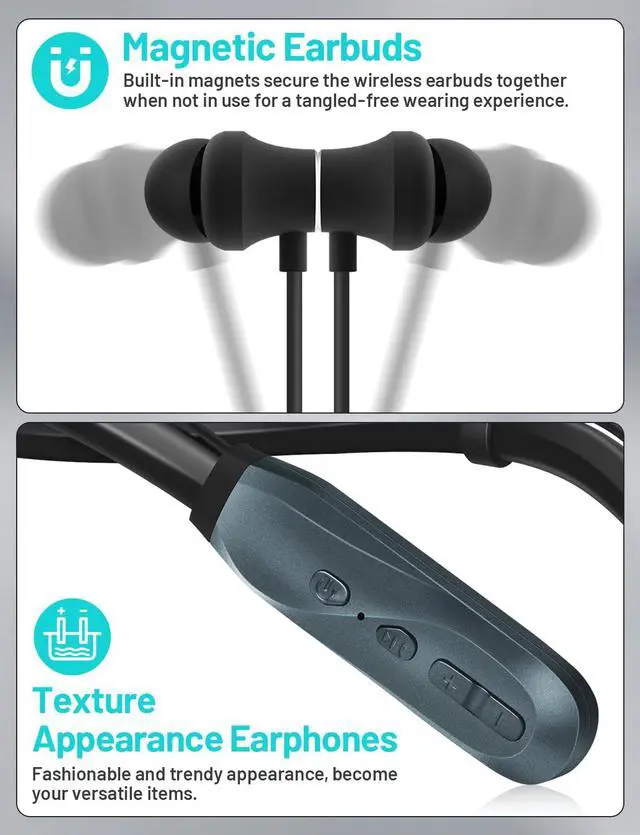 Alt view image 7 of 7 - Neckband Bluetooth Headphones, 200H Long Playtime Wireless Stereo Neckband Earbuds with Microphone, Waterproof Around The Neck Headphones in Ear Headset for Sports/Workout/Office (Dark Blue)