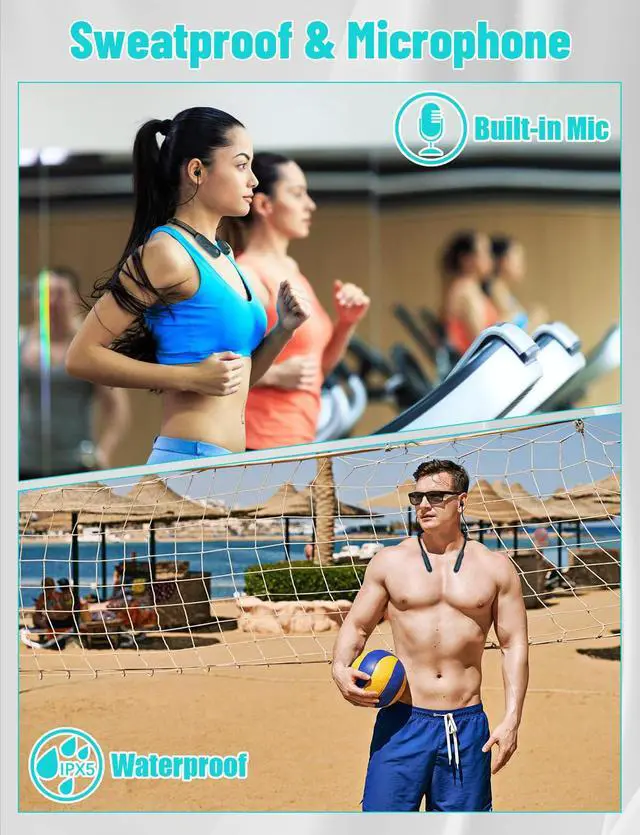 Alt view image 5 of 7 - Neckband Bluetooth Headphones, 200H Long Playtime Wireless Stereo Neckband Earbuds with Microphone, Waterproof Around The Neck Headphones in Ear Headset for Sports/Workout/Office (Dark Blue)