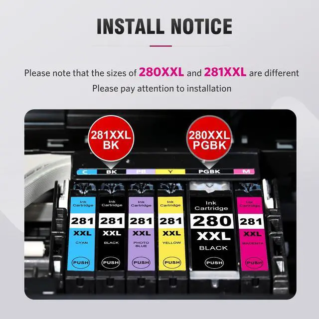 Alt view image 5 of 7 - 280XXL 281XXL Compatible Replacement for Canon 280 281 TR8620a Ink Cartridges PGI-280XXL CLI-281XXL 280 XXL 281 XXL Compatible with TR8620 TS702a TS9521C TR8520 TS6220 TS6320 TS8220 5-Pack
