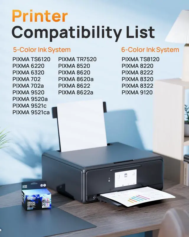 Alt view image 2 of 7 - Compatible Tr8620a Ink Cartridge Replacement for Canon PGI-280XXL CLI-281XXL 280 XXL 281 XXL Compatible with TR8520 TR8620a TR8620 TS702a TS9520 TS9521C TR8520 TS6220 TS6320 TS8220 (5 Pack)