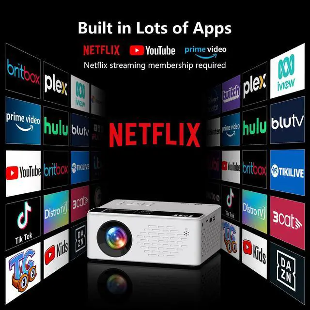 Alt view image 2 of 7 - 1080P Full HD Portable Mini Projector, Bluetooth Movie Projector, Compatible with TV Stick/Smartphone/PC/Game Console/HDMI/USB, Indoor & Outdoor Use, Built in Netflix app