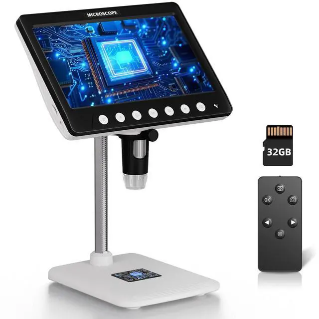 Main image of Coin Microscope for Error, 7'' LCD Magnifying Glass with Light, 1200X & 1080P Soldering Microscope, 32GB Coin Magnifier with 8 Adjustable LED Lights, Cool Gadgets Microscopes for Coins, Jewelry