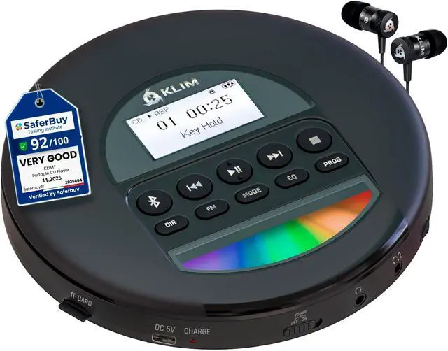 Main image of Nomad - New 2023 - Portable CD Player Walkman with Long-Lasting Battery - with Headphones - Radio FM - Compatible MP3 CD Player Portable - TF Card Radio FM AM Bluetooth - Ideal for Cars - Black