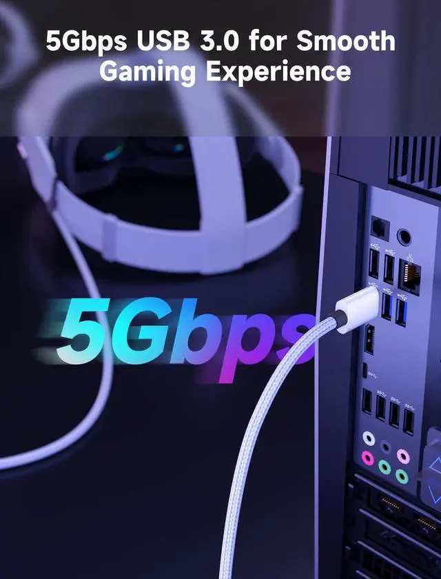 Alt view image 5 of 7 - Link Cable with 18W Charging 16ft, Compatible with Oculus Meta Quest 3S/ 3/ 2/ Pro and Pico 4, PC VR, Steam VR Accessories, 2-in-1 High Speed 5Gbs USB3.0 to USB C Data Cord for VR Headset