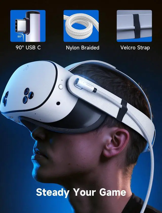 Alt view image 7 of 7 - Link Cable with 18W Charging 16ft, Compatible with Oculus Meta Quest 3S/ 3/ 2/ Pro and Pico 4, PC VR, Steam VR Accessories, 2-in-1 High Speed 5Gbs USB3.0 to USB C Data Cord for VR Headset