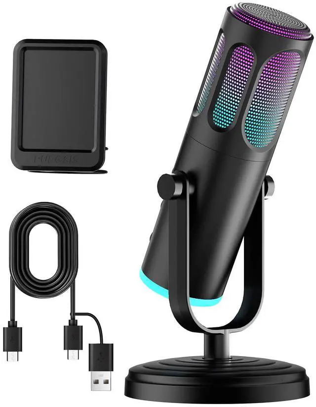 Main image of USB PC Microphone, Gaming Mic for Streaming, Podcast, Twitch, YouTube, Discord on Mac&Windows, Condenser Recording Microphone with Mute, Gain, Monitoring, Pop Filter, RGB Indicator-Black