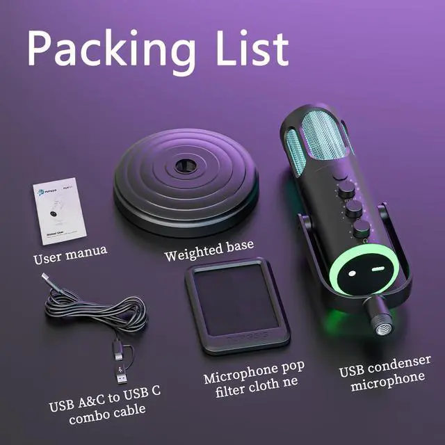 Alt view image 2 of 7 - USB PC Microphone, Gaming Mic for Streaming, Podcast, Twitch, YouTube, Discord on Mac&Windows, Condenser Recording Microphone with Mute, Gain, Monitoring, Pop Filter, RGB Indicator-Black