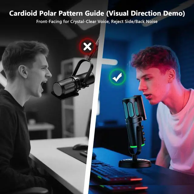 Alt view image 6 of 7 - USB PC Microphone, Gaming Mic for Streaming, Podcast, Twitch, YouTube, Discord on Mac&Windows, Condenser Recording Microphone with Mute, Gain, Monitoring, Pop Filter, RGB Indicator-Black