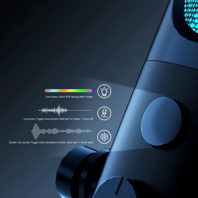 Alt view image 4 of 7 - USB PC Microphone, Gaming Mic for Streaming, Podcast, Twitch, YouTube, Discord on Mac&Windows, Condenser Recording Microphone with Mute, Gain, Monitoring, Pop Filter, RGB Indicator-Black