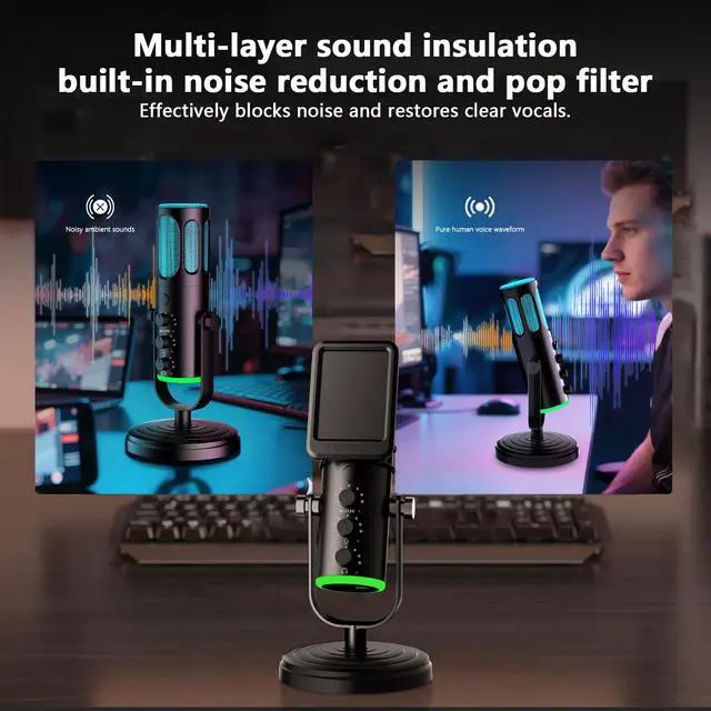 Alt view image 5 of 7 - USB PC Microphone, Gaming Mic for Streaming, Podcast, Twitch, YouTube, Discord on Mac&Windows, Condenser Recording Microphone with Mute, Gain, Monitoring, Pop Filter, RGB Indicator-Black