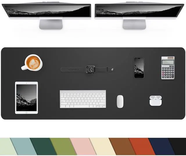 Main image of Leather Desk Pad Protector, Office Desk Mat, Large Mouse Pad, Non-Slip PU Leather Desk Blotter, Laptop Desk Pad Desk Accessories for Office and Home (Black, 40" x 17")