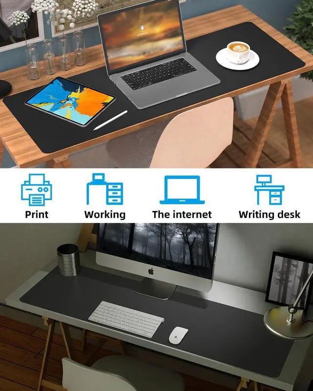 Alt view image 5 of 6 - Leather Desk Pad Protector, Office Desk Mat, Large Mouse Pad, Non-Slip PU Leather Desk Blotter, Laptop Desk Pad Desk Accessories for Office and Home (Black, 40" x 17")