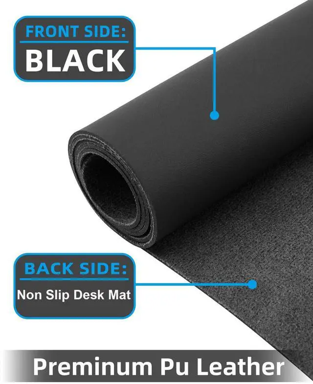 Alt view image 2 of 6 - Leather Desk Pad Protector, Office Desk Mat, Large Mouse Pad, Non-Slip PU Leather Desk Blotter, Laptop Desk Pad Desk Accessories for Office and Home (Black, 40" x 17")