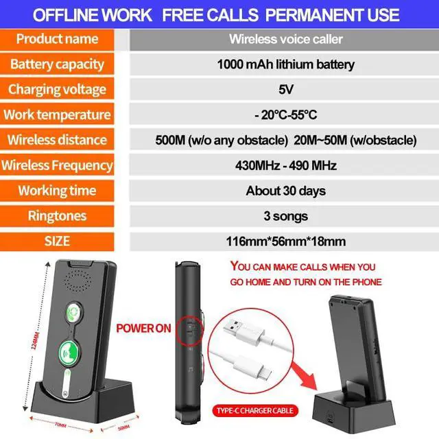 Alt view image 4 of 7 - 2 Way Voice Intercom,Wireless Intercom System Elderly,Long Range,Push to Talk,Home Security,Indoor Outdoor System,Fit for Home Hospital Office