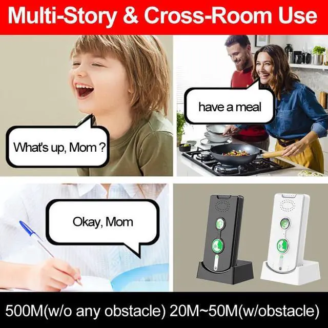Alt view image 6 of 7 - 2 Way Voice Intercom,Wireless Intercom System Elderly,Long Range,Push to Talk,Home Security,Indoor Outdoor System,Fit for Home Hospital Office