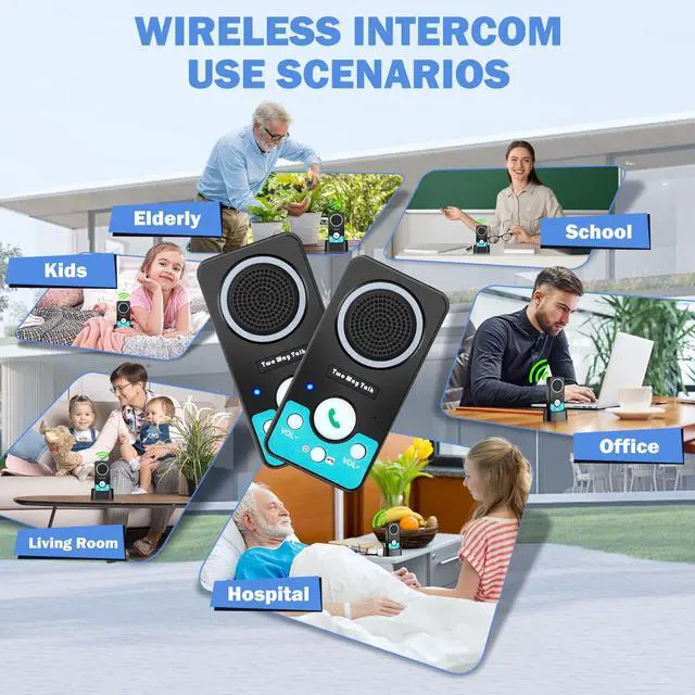 Alt view image 6 of 6 - Intercoms Wireless for Home, Full Duplex Long Range Wireless Intercom, 8 Volume Levels, 4 Chime Intercoms, 2 Way Intercom for Home, Business(2 Packs Black)