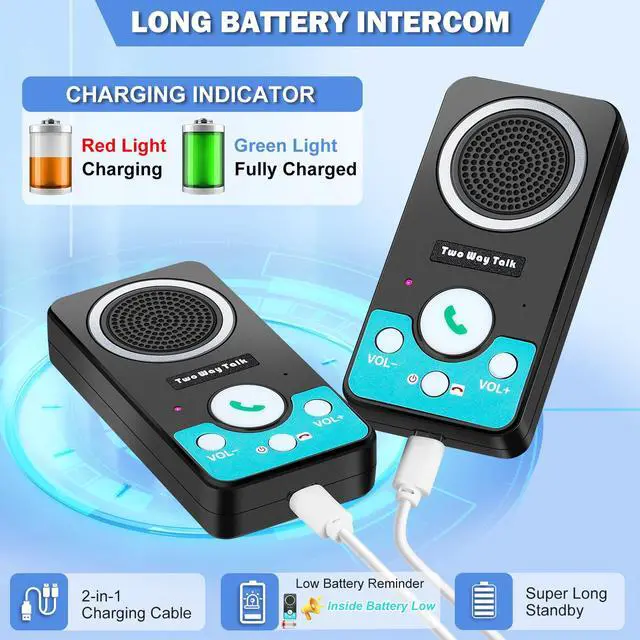 Alt view image 2 of 6 - Intercoms Wireless for Home, Full Duplex Long Range Wireless Intercom, 8 Volume Levels, 4 Chime Intercoms, 2 Way Intercom for Home, Business(2 Packs Black)