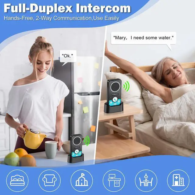Alt view image 3 of 6 - Intercoms Wireless for Home, Full Duplex Long Range Wireless Intercom, 8 Volume Levels, 4 Chime Intercoms, 2 Way Intercom for Home, Business(2 Packs Black)