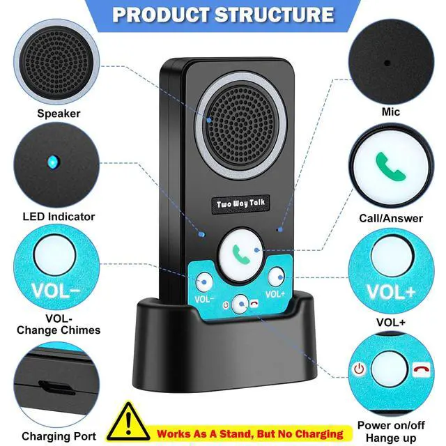 Alt view image 4 of 6 - Intercoms Wireless for Home, Full Duplex Long Range Wireless Intercom, 8 Volume Levels, 4 Chime Intercoms, 2 Way Intercom for Home, Business(2 Packs Black)