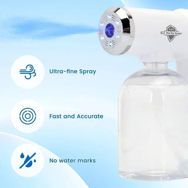 Alt view image 4 of 7 - Disinfectant fogger, K12 Blue Ray Disinfectant Fogger Machine, ULV Nano Sanitizer Gun, Cordless Rechargeable Handheld Sanitizing Sprayer, Electrostatic Portable Sprayerf for Home, Office or Travel