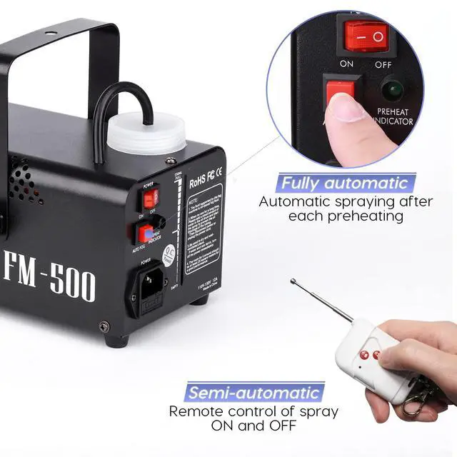 Alt view image 2 of 7 - Fog Machine Mini 500W Smoke Machine with Auto Mode and Wireless Remote Control Portable Fogger for Outdoor, Parties, Stage Effect, Indoor, Disco, Halloween, Disinfection or Weddings 2500CFM|FM-3