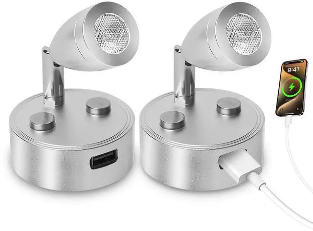 Main image of 12V RV Reading Lights,12 Volt reading Light for rv Interior with USB Charger and Touch Switch, Bedside Reading Lamp,DC12-24V Rotatable Interior Lamp for Camper Van Travel Trailer,2-Pack