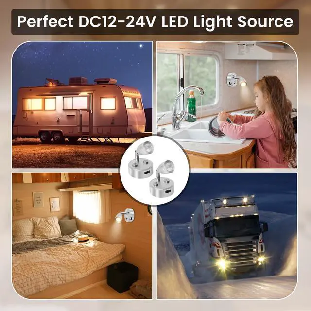 Alt view image 7 of 7 - 12V RV Reading Lights,12 Volt reading Light for rv Interior with USB Charger and Touch Switch, Bedside Reading Lamp,DC12-24V Rotatable Interior Lamp for Camper Van Travel Trailer,2-Pack