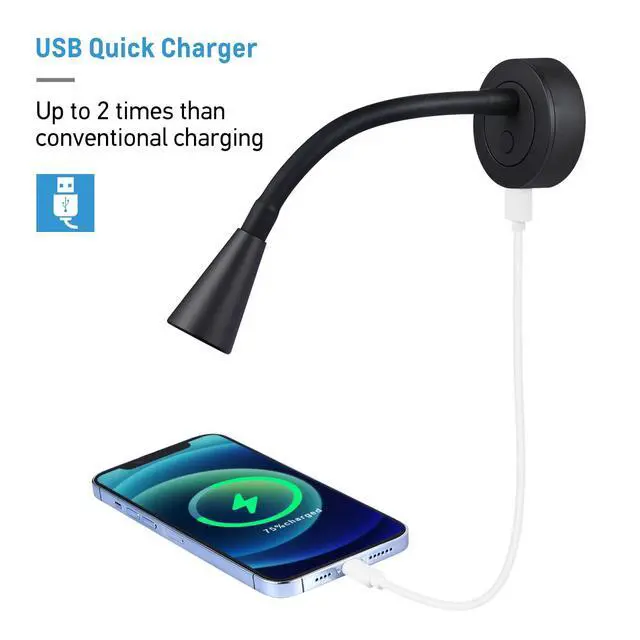Alt view image 3 of 7 - 12V LED Reading Light RV Dimmable Reading Lamp with USB Charger 12 Volt Flexible Neck Light for Boat Camper Van Trailer Interior Lighting, Hard-Wired Surface Mount, 2-Pack