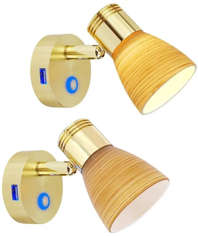 Main image of 2 Pk Small 12V Boat Reading Light with USB Port Marine Brass Cabin Bedside LED Lamp Dimmable Touch Switch Install Indoor RV Camper Caravan Motorhome Bedroom Wall Light Adjustable