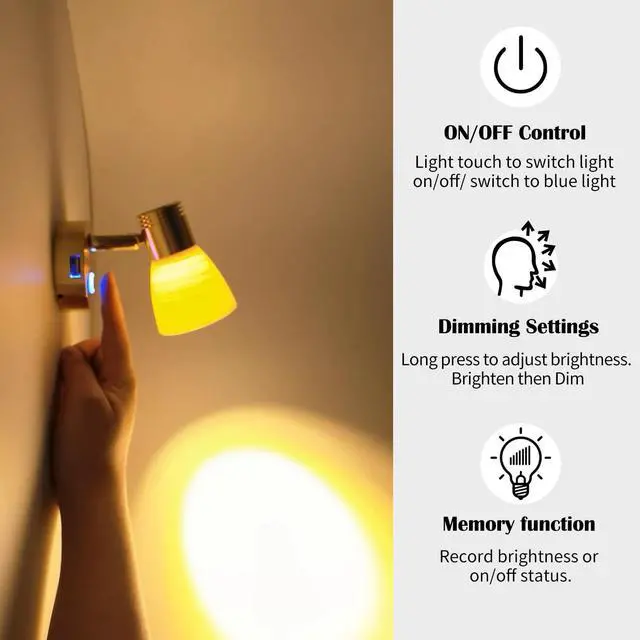 Alt view image 5 of 6 - 2 Pk Small 12V Boat Reading Light with USB Port Marine Brass Cabin Bedside LED Lamp Dimmable Touch Switch Install Indoor RV Camper Caravan Motorhome Bedroom Wall Light Adjustable