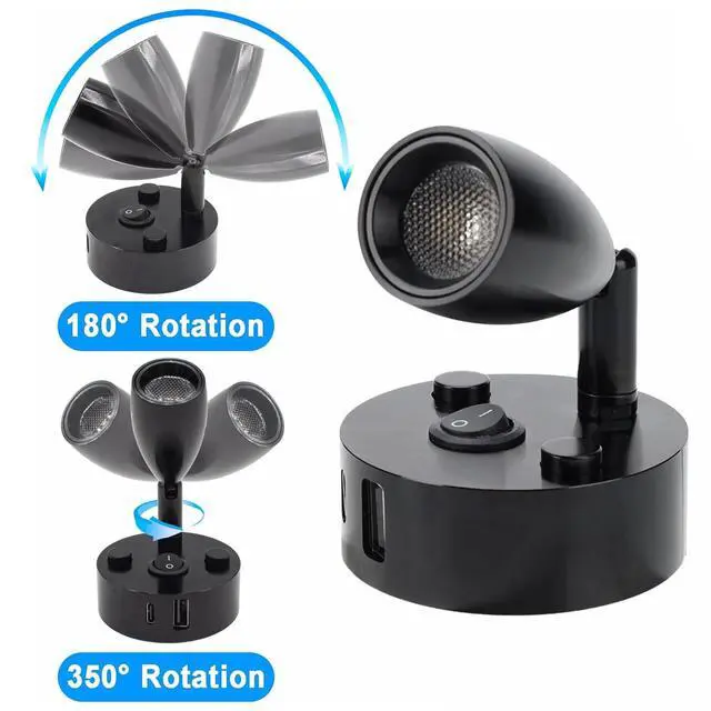 Alt view image 2 of 7 - 2-PCS RV Reading Lights 12V Interior with USB-A & USB-C Charging Ports, Rotatable Camper LED Light Fixture, RV Bedside Light for Motorhome, Camper, Travel Traile, Boat and Van