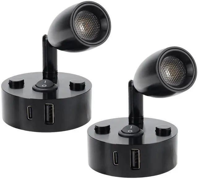 Main image of 2-PCS RV Reading Lights 12V Interior with USB-A & USB-C Charging Ports, Rotatable Camper LED Light Fixture, RV Bedside Light for Motorhome, Camper, Travel Traile, Boat and Van