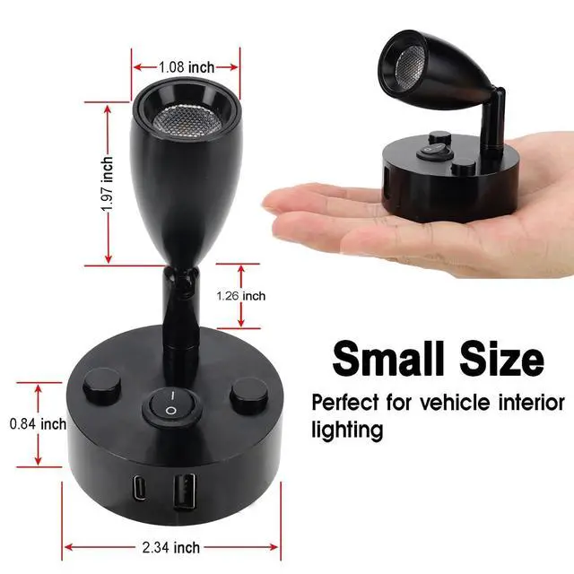 Alt view image 4 of 7 - 2-PCS RV Reading Lights 12V Interior with USB-A & USB-C Charging Ports, Rotatable Camper LED Light Fixture, RV Bedside Light for Motorhome, Camper, Travel Traile, Boat and Van