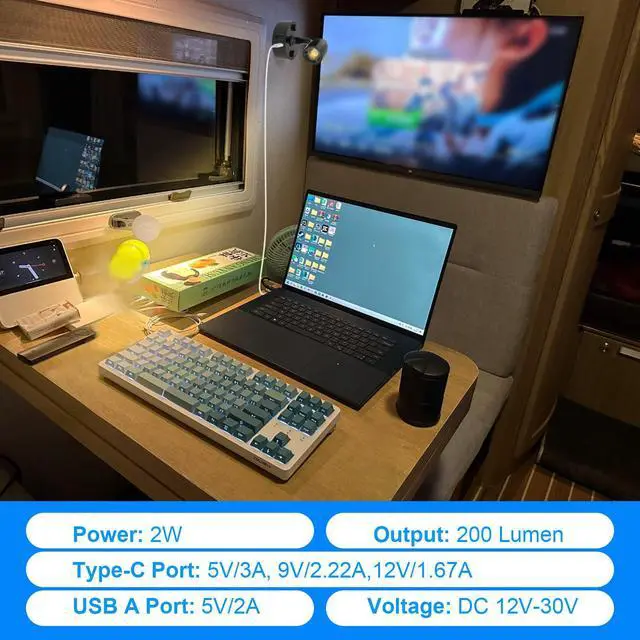 Alt view image 5 of 7 - 2-PCS RV Reading Lights 12V Interior with USB-A & USB-C Charging Ports, Rotatable Camper LED Light Fixture, RV Bedside Light for Motorhome, Camper, Travel Traile, Boat and Van