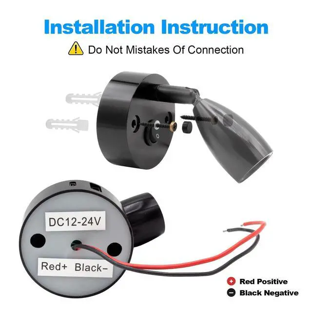 Alt view image 6 of 7 - 2-PCS RV Reading Lights 12V Interior with USB-A & USB-C Charging Ports, Rotatable Camper LED Light Fixture, RV Bedside Light for Motorhome, Camper, Travel Traile, Boat and Van