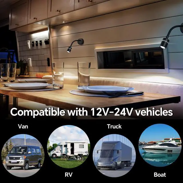 Alt view image 7 of 7 - 12V LED Reading Light, RV Dimmable Reading Lamp with 20W USB-C Charger Red Nightlight & Steel Flexible Neck Light for Boat Camper Van Trailer Interior, Surface Mount, 2-Pack (Standard)