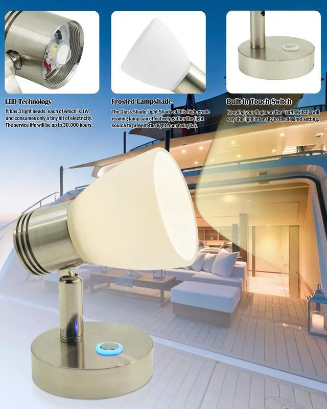 Alt view image 2 of 7 - RV Interior Lights LED 12V Fixtures Dimmable Boat Reading Lamp 12 Volts 3W Wall Sconce LED for Marine Caravan Camper Van Indoor Warm White Sconces Lighting