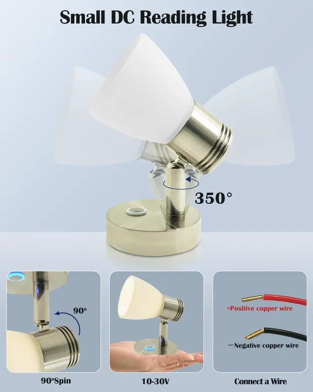 Alt view image 3 of 7 - RV Interior Lights LED 12V Fixtures Dimmable Boat Reading Lamp 12 Volts 3W Wall Sconce LED for Marine Caravan Camper Van Indoor Warm White Sconces Lighting