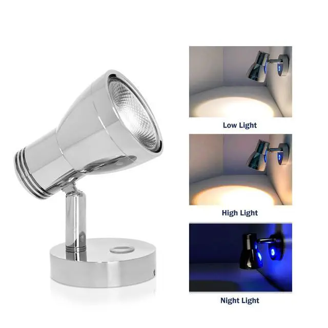Alt view image 2 of 7 - 3W RV Stepless Dimmable Reading Light for Boat 12V Interior Lights Camper Caravan Vehicle Motorhome Bedside Lamp DC 10-30V Warm White, Polished Chrome, with Built-in Touch Switch