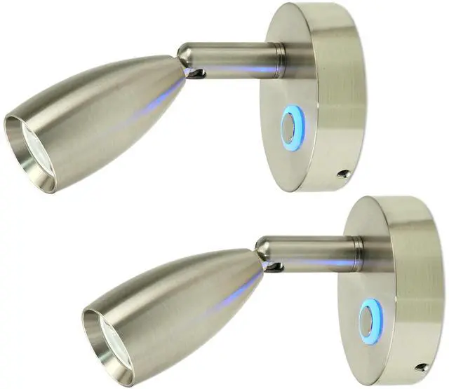 Main image of 12V RV Reading Light Boat Camper Trailer Motorhome Interior Lighting Bedroom Bedside Spotlight 3W Warm White, Brushed Nickel, with Blue Small Reminder Light Dimmer Touch Switch DC 10-30V,2 Pack
