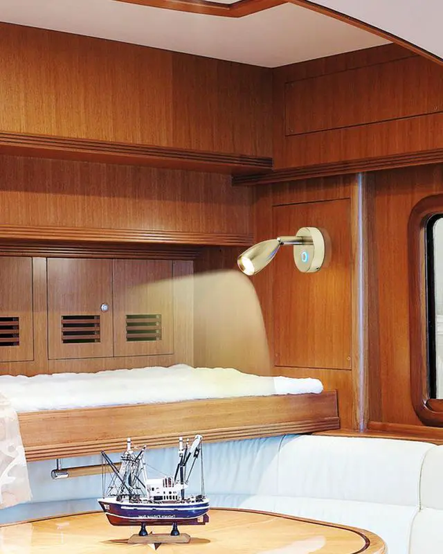 Alt view image 7 of 7 - 12V RV Reading Light Boat Camper Trailer Motorhome Interior Lighting Bedroom Bedside Spotlight 3W Warm White, Brushed Nickel, with Blue Small Reminder Light Dimmer Touch Switch DC 10-30V,2 Pack