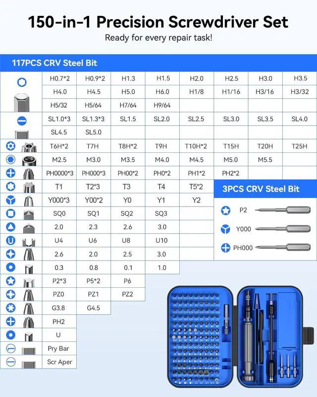 Alt view image 3 of 7 - Precision Screwdriver Set, 150 in 1 Electronics Tool Kit with 120 Bits Magnetic Screwdriver Set & 30-Bit Magnetic Set Handy Repair Tool for Computer Phone Watch Camera Laptop, Blue
