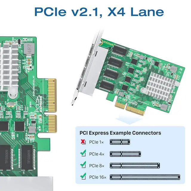 Alt view image 4 of 7 - 2.5Gbase-T PCIe NIC with Realtek RTL8125 Chip, 2.5Gb Network Card, 2500/1000/100 Mbps,Quad RJ45 Ports, PCIe X4, Ethernet Card for Windows/Windows Server/Linux