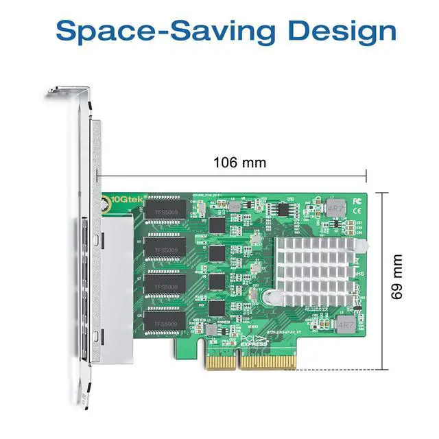 Alt view image 5 of 7 - 2.5Gbase-T PCIe NIC with Realtek RTL8125 Chip, 2.5Gb Network Card, 2500/1000/100 Mbps,Quad RJ45 Ports, PCIe X4, Ethernet Card for Windows/Windows Server/Linux