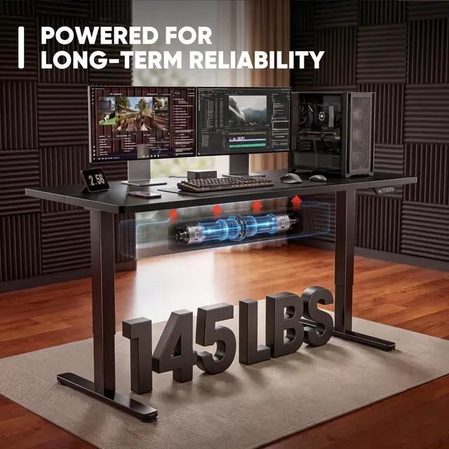 Alt view image 4 of 7 - 55 x 24 Inches Electric Height Adjustable Standing Desk Large Sit Stand Up Desk Home Office Computer Desk Memory Preset with T-Shaped Metal Bracket, Black