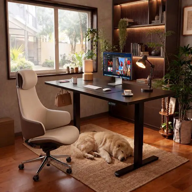 Alt view image 2 of 7 - 55 x 24 Inches Electric Height Adjustable Standing Desk Large Sit Stand Up Desk Home Office Computer Desk Memory Preset with T-Shaped Metal Bracket, Black