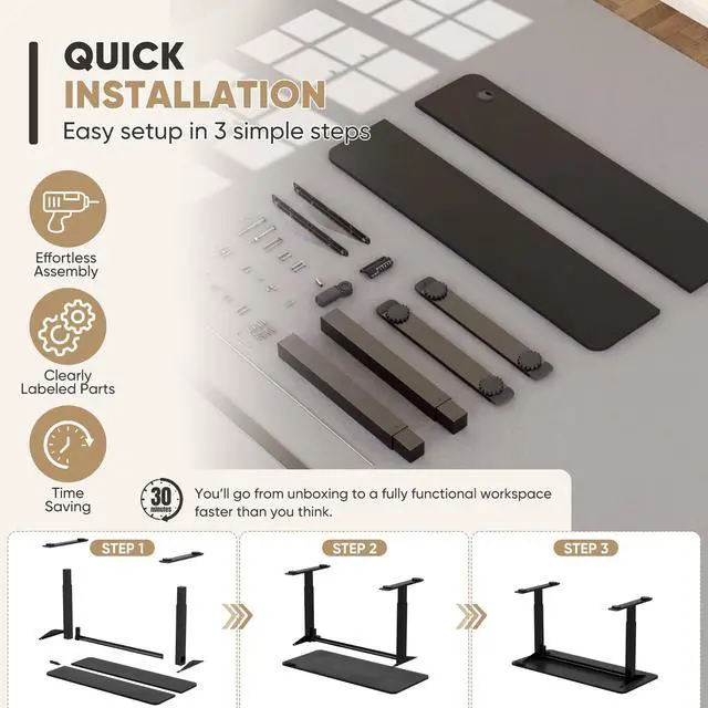 Alt view image 7 of 7 - 55 x 24 Inches Electric Height Adjustable Standing Desk Large Sit Stand Up Desk Home Office Computer Desk Memory Preset with T-Shaped Metal Bracket, Black