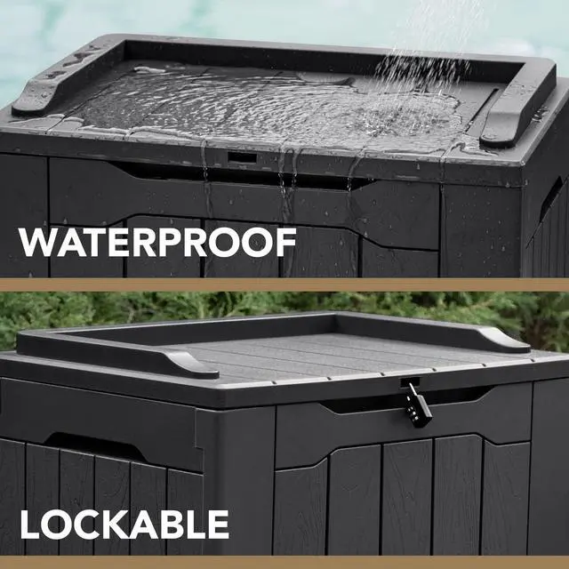 Alt view image 2 of 7 - 30 Gallon Resin Deck Box Waterproof Outdoor Storage Box for Patio Furniture Pool Accessories Indoor Storage for Cushion Garden Tools (30 Gallon, Black)