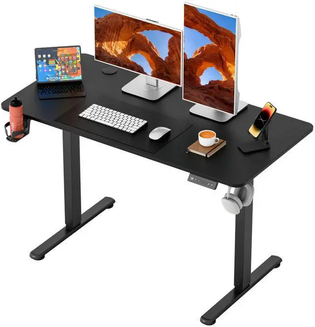 Main image of Electric Standing Desk, 45 x 24 Inches Height Adjustable Sit Stand up Desk, Memory Preset Computer Home Office Desks with Sturdy Metal Frame, Phone Stand Cable Management Hole (Black, 45'')