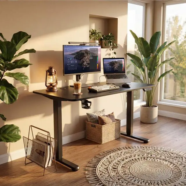 Alt view image 2 of 7 - Electric Standing Desk, 45 x 24 Inches Height Adjustable Sit Stand up Desk, Memory Preset Computer Home Office Desks with Sturdy Metal Frame, Phone Stand Cable Management Hole (Black, 45'')